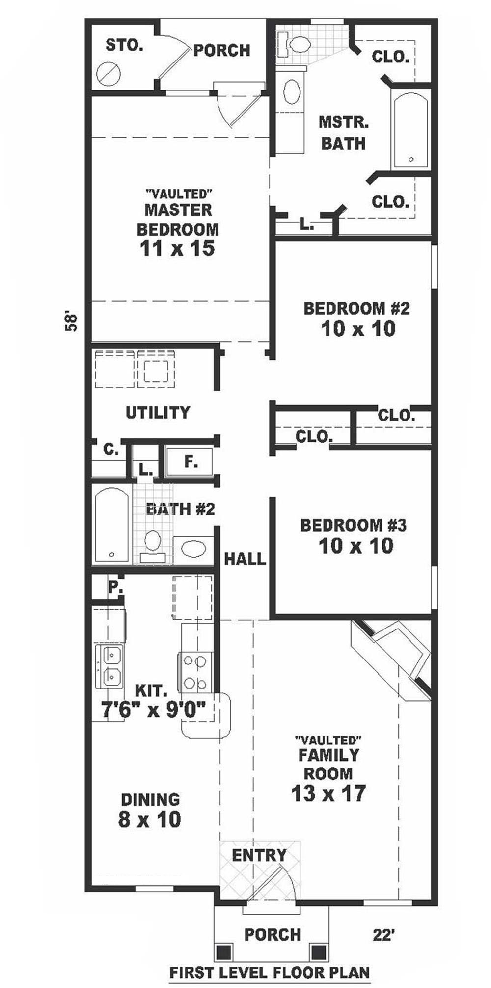 Floor Plan First Story of Bungalow Plan #170-1697